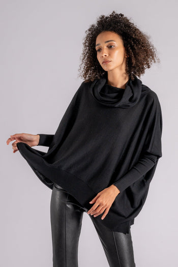 - Maglia Merinos Over Collone Nero in 100% Lana Extrafine - 2