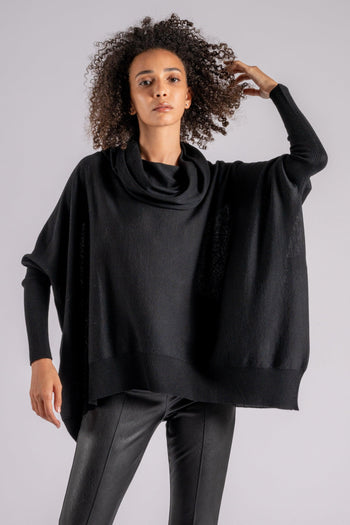 - Maglia Merinos Over Collone Nero in 100% Lana Extrafine - 4