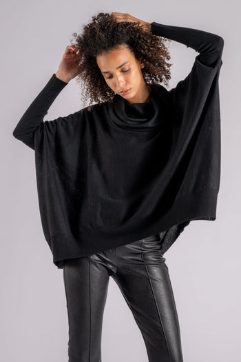 - Maglia Merinos Over Collone Nero in 100% Lana Extrafine - 5