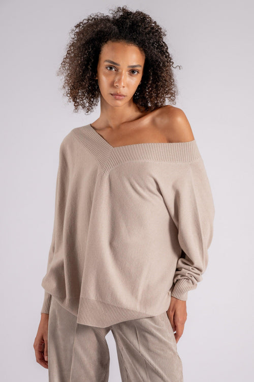 D. Exterior Maglia Cashmere/Viscosa/Lana/Poliammide Scollo V Marrone