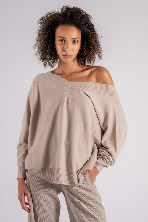 D. Exterior Maglia Cashmere/Viscosa/Lana/Poliammide Scollo V Marrone - 2