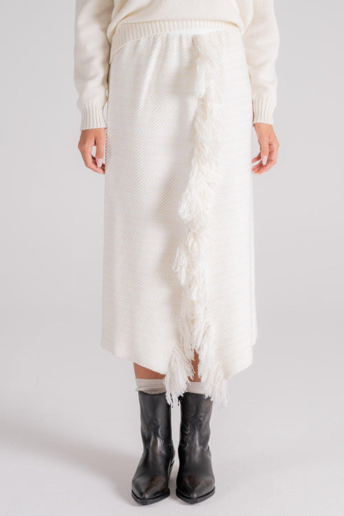 Gonna con Frange Cashmere/Poliammide Bianco - 1