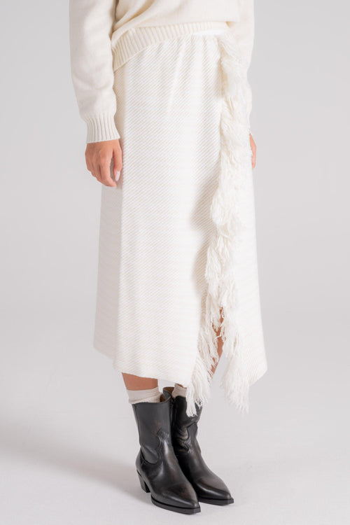 Gonna con Frange Cashmere/Poliammide Bianco - 2