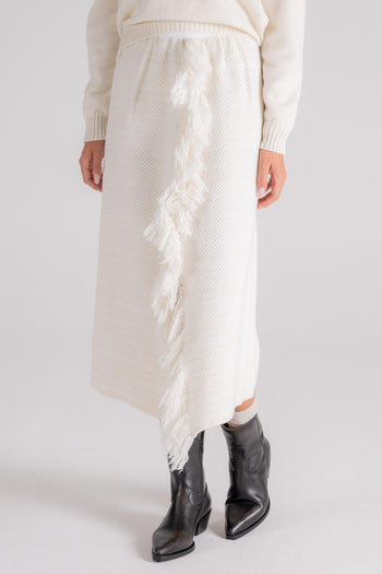 Gonna con Frange Cashmere/Poliammide Bianco - 3