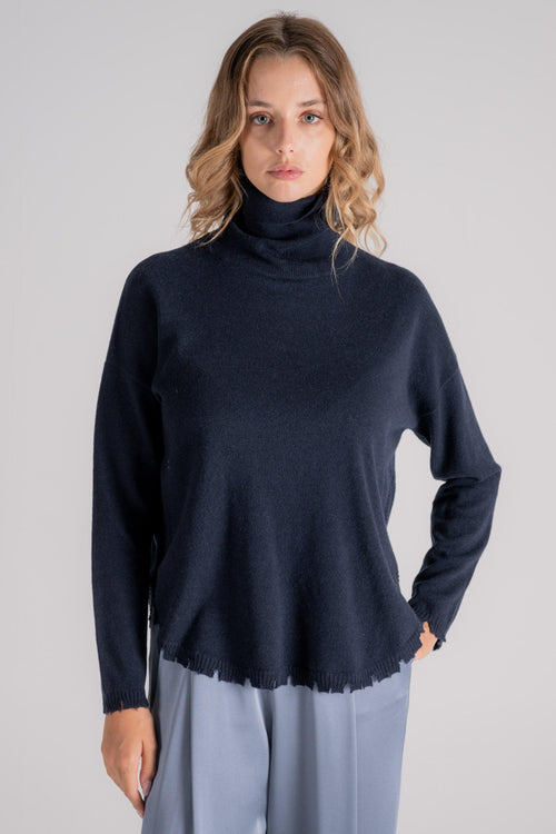 Maglia Dolcevita 100% Cashmere Blu