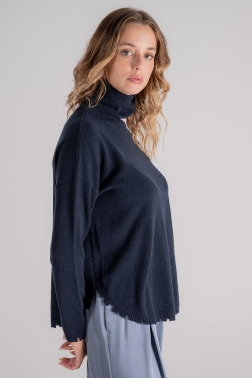 Maglia Dolcevita 100% Cashmere Blu - 2