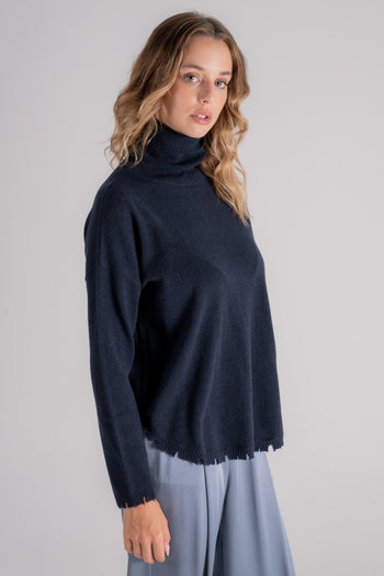 Maglia Dolcevita 100% Cashmere Blu - 3