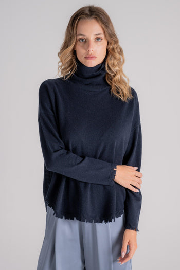 Maglia Dolcevita 100% Cashmere Blu - 5