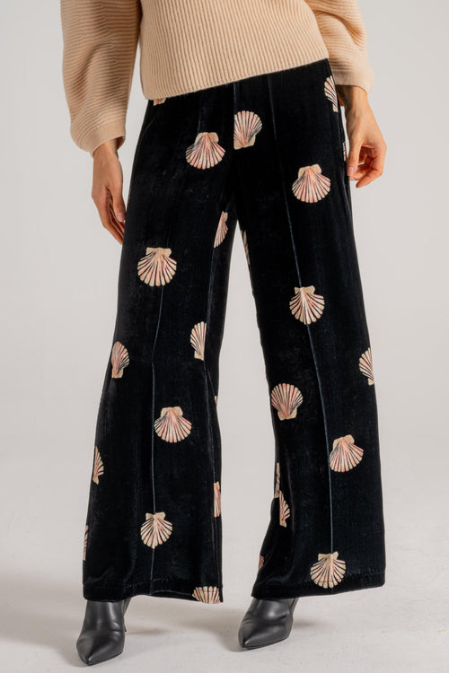 Mother Of Pearl Print Velvet Pants Nero Donna