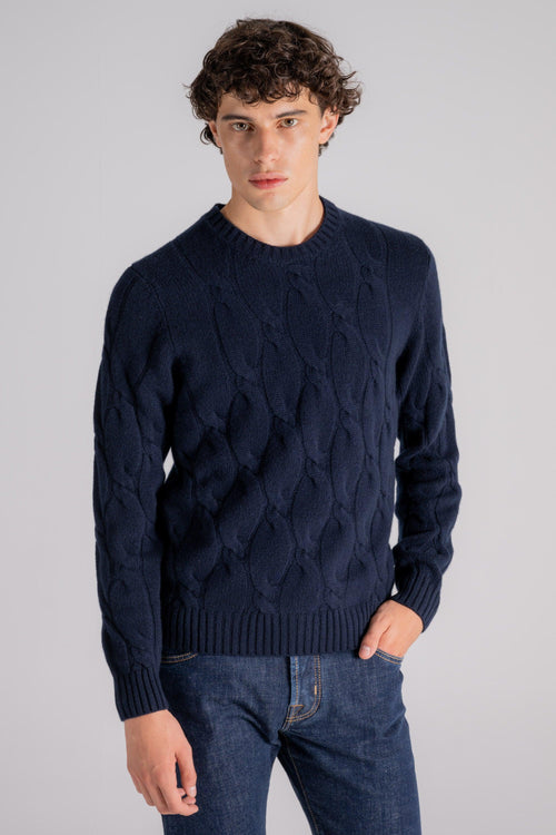 Mauro Girocollo Soft Trecce in Lana/Cashmere Blu