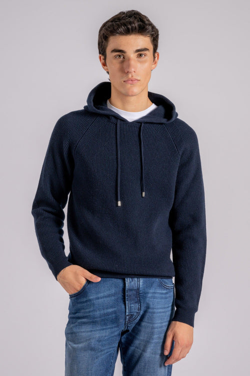 Mauro Hoodie Raglan Lana/Cashmere Blu