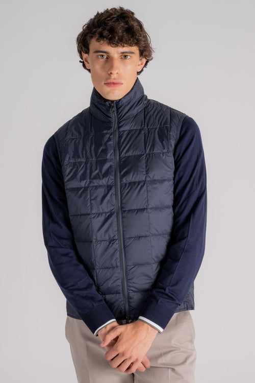 Hi Neck W-zip Down Vest Blu Uomo - 2