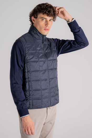 Hi Neck W-zip Down Vest Blu Uomo - 3