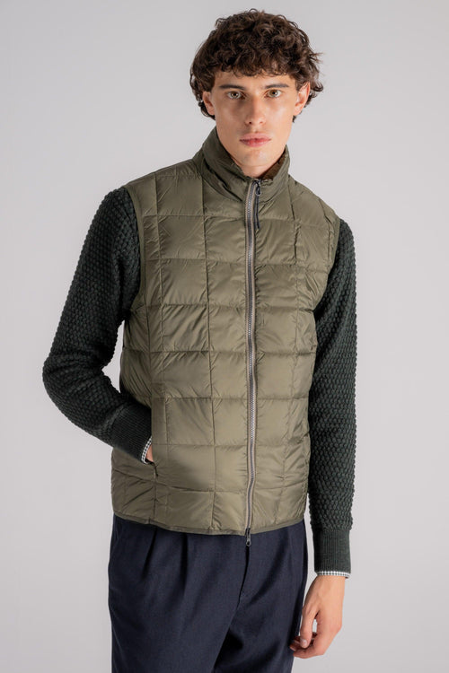 Hi Neck W-zip Down Vest Verde Uomo - 2