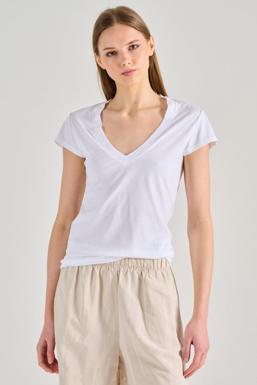 T-shirt Scollo a V Cotone Bianco