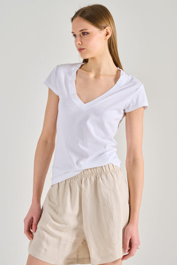 T-shirt Scollo a V Cotone Bianco - 2