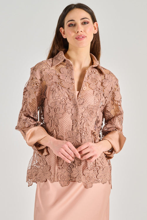 Camicia Pizzo Macramè Beige