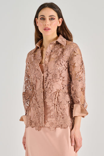 Camicia Pizzo Macramè Beige - 2
