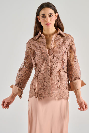 Camicia Pizzo Macramè Beige - 3