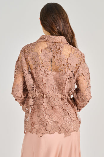 Camicia Pizzo Macramè Beige - 4