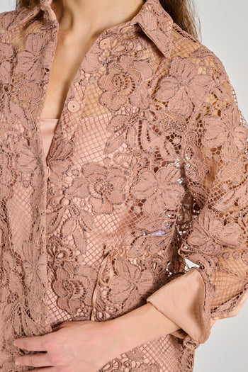 Camicia Pizzo Macramè Beige - 5