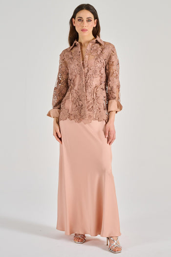 Camicia Pizzo Macramè Beige - 6