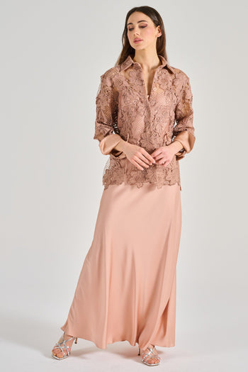 Camicia Pizzo Macramè Beige - 7