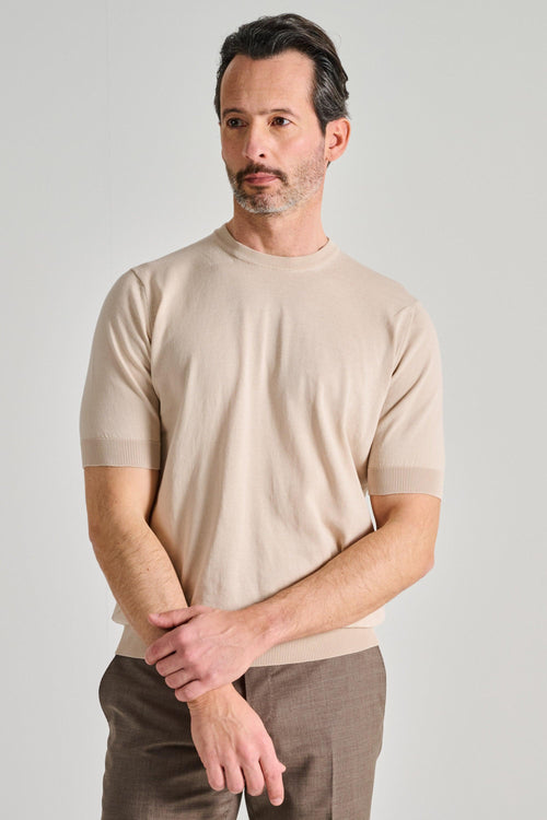 Maglia Girocollo Mezza Manica Cotone Beige