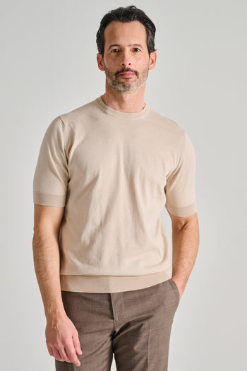 Maglia Girocollo Mezza Manica Cotone Beige - 2