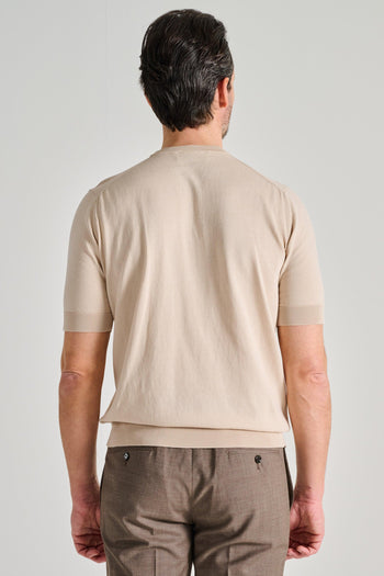 Maglia Girocollo Mezza Manica Cotone Beige - 3