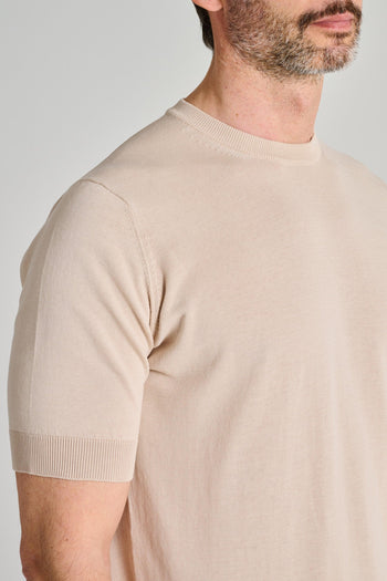 Maglia Girocollo Mezza Manica Cotone Beige - 4