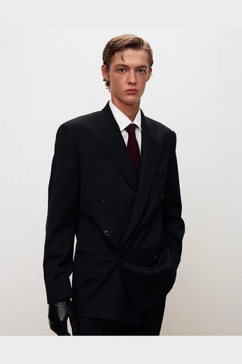 Blazer Twill Double-Breasted Tailored Wool Nera - 3