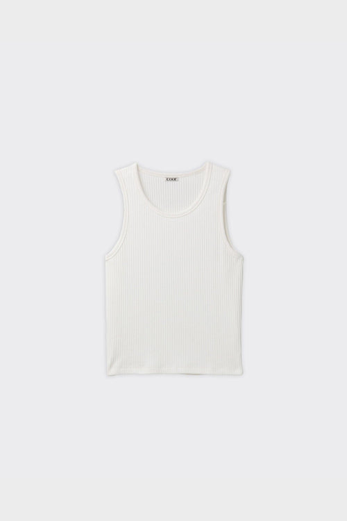 Canotta Ribbed Scoop-Neck Bianca