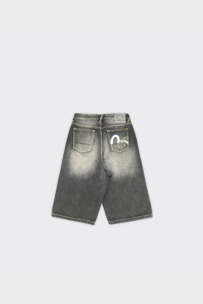 Shorts Pocket Seagull & Claw Marks Embroidery Denim Nero