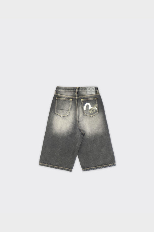 Shorts Pocket Seagull & Claw Marks Embroidery Denim Nero