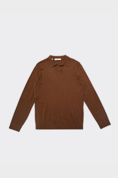 Polo Tray Knit Merino Marrone