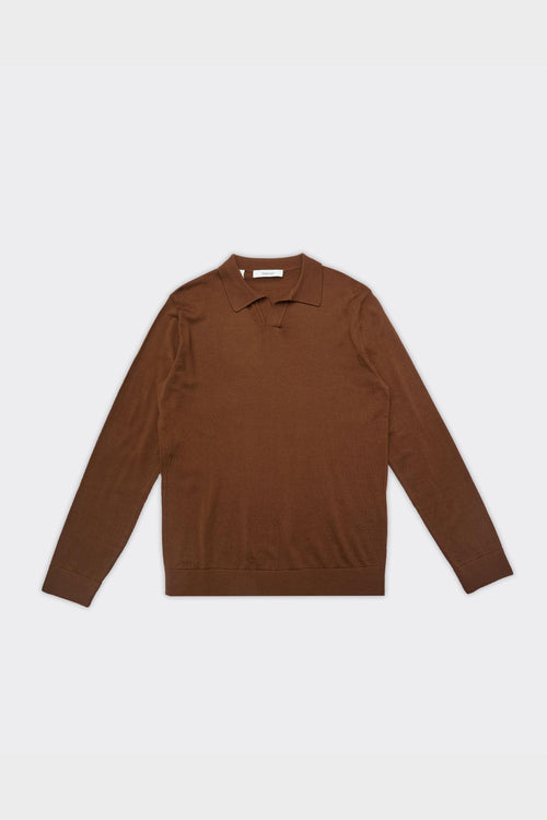 Polo Tray Knit Merino Marrone