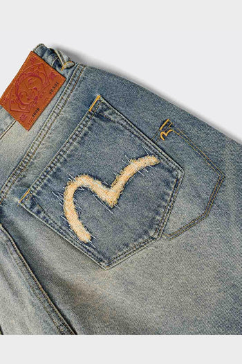 Jeans 7 Pocket Abstract Washing Seagull Embroidery Denim Mid Tone Indigo - 3