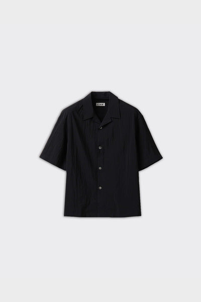 Camicia SS Natural Wrinkle Open Collar Nera
