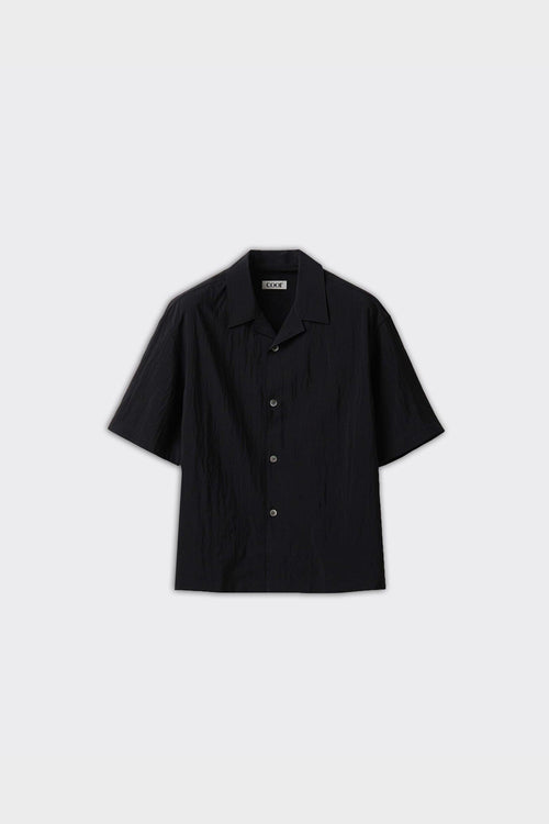 Camicia SS Natural Wrinkle Open Collar Nera