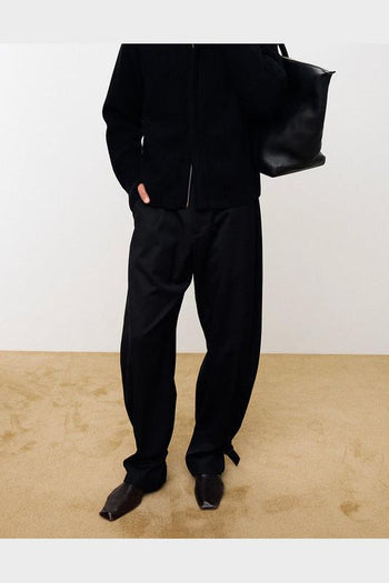 Pantalone Twill Curved Leg Strap Wool Nero - 4