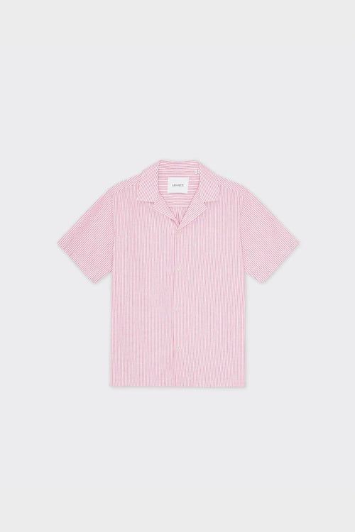 Camicia Ss Lukas Stripe Linen Crocus Pink