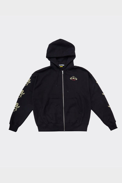 Felpa Con Cappuccio Floral Zip Nera