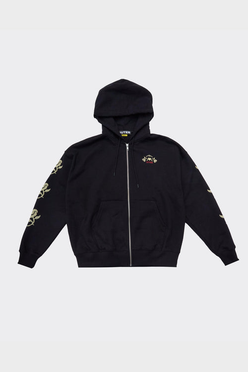 Felpa Con Cappuccio Floral Zip Nera