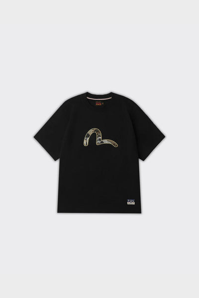 T-Shirt Seagull Brocade Applique Nera