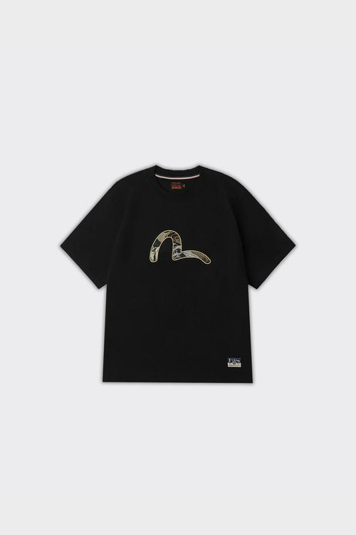 T-Shirt Seagull Brocade Applique Nera