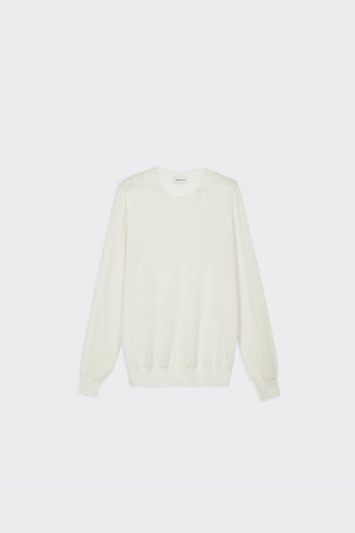 Maglia Girocollo Manica Lunga Lino Bianca