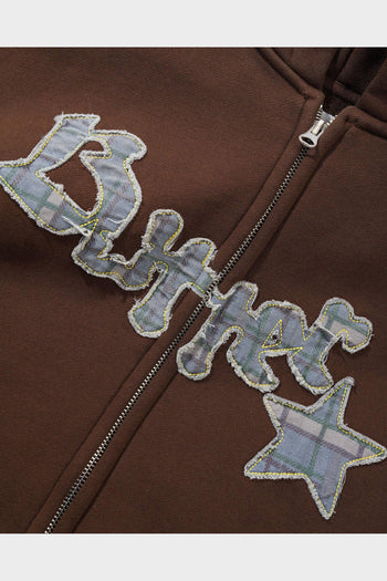 Felpa Edge Applique Zip-Thru Marrone - 2