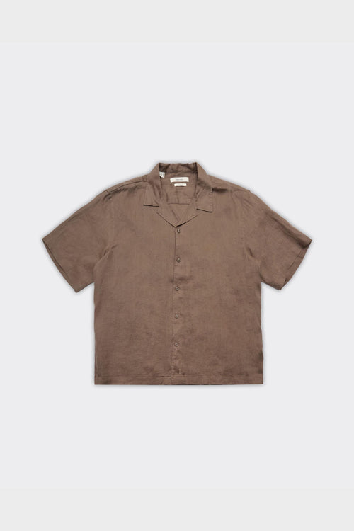 Camicia Kylian Linen SS Relaxed Resort Chocolate Chip