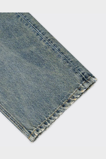 Jeans 7 Pocket Abstract Washing Seagull Embroidery Denim Mid Tone Indigo - 5